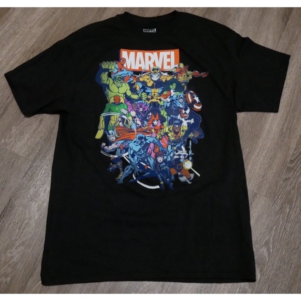 Marvel Men's Black Graphic Print T-Shirt Cotton Knit Short Sleeve Crew Neck L